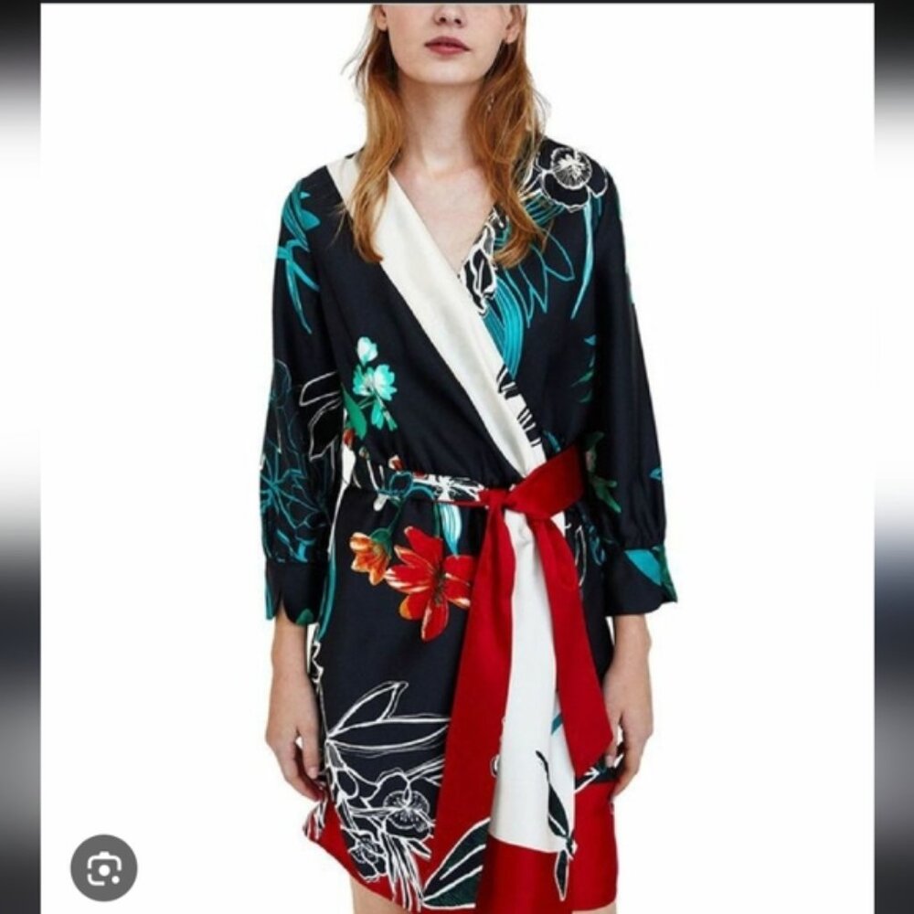 Zara Floral Kimono Cardigan with Tie Waist